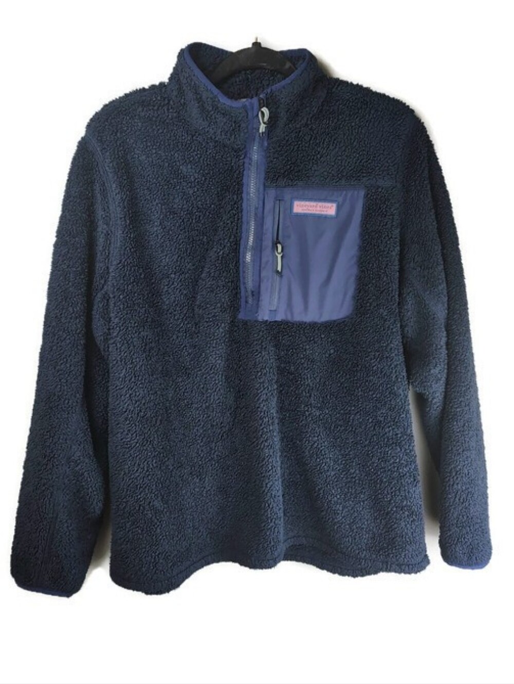 Vineyard Vines Stillwater High Pile Sherpa 1/4 Zip Navy Pullover Size Large